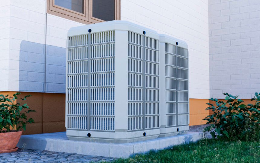 close-up-heat-pump-outside-home close-up-heat-pump-outside-home